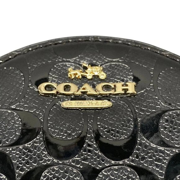 Auth COACH Signature Debossed Patent Leather Round Coin Purse - Black Coin Case - Picture 10 of 10